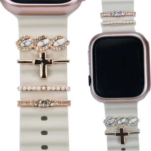 Vista 13 de Abrazaderas de Correa de Reloj - Anillos Decorativos Compatibles con Correas de Cuero de Silicona para Apple Watch - Accesorios de Correa Deslizante