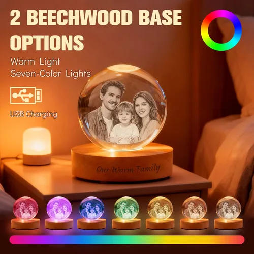 Vista 2 de Lámpara de bola de fotos de cristal 3D personalizada, regalo conmemorativo personalizado para recuerdo de Navidad, globo de cristal grabado
