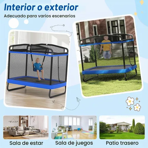 Vista 9 de GYMAX Cama Elástica para Niños, de 70” para Niños Pequeños con Columpio Desmontable, Barra Horizontal y Red de Protección Completa, Cama Elástica