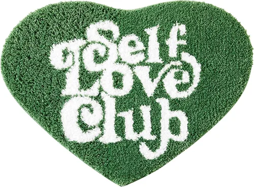 Vista 9 de Alfombra de baño verde bonita y divertida para dormitorio, baño, SELF Love Club de felpa moderna y genial decoración de San Valentín, regalo