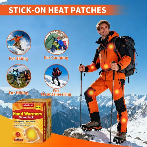 Vista 4 de Calentadores corporales con adhesivo, 30 calentadores de manos calientes que calientan hasta 12 horas, parche calentador desechable de un solo uso