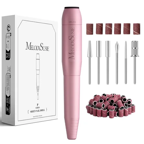 Vista 13 de MelodySusie - Kit de torno eléctrico PC120I negro con lima portátil para uñas de gel y acrílico, incluye fresas, bandas de limado, dorado