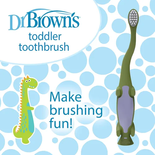 Vista 4 de Dr. Brown's Cepillo de dientes para niños pequeños, dinosaurio, verde, paquete de 1