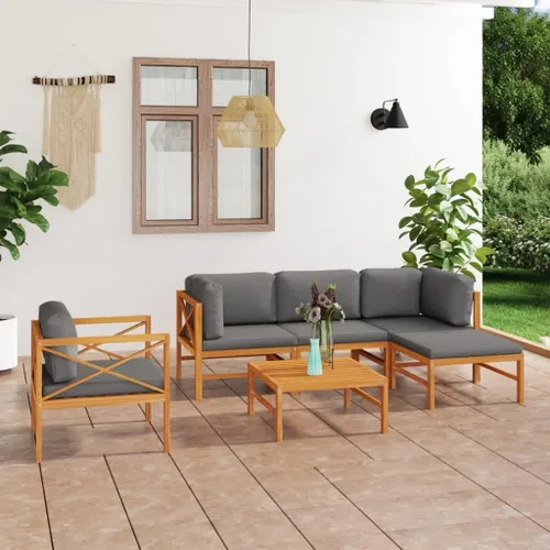 Vista 14 de 4-Piece Patio Lounge Set with Gray Cushions Solid Teak Wood Outdoor Furniture for Garden Balcony Porch Apartment Small Space