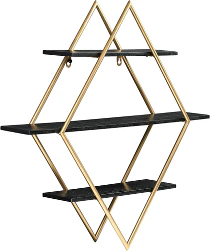 Vista 7 de Main + Mesa Estante de pared de madera y diamantes dorados