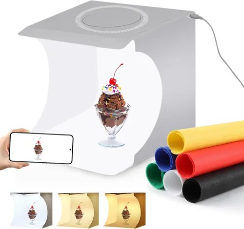 Vista 9 de Caja de luz portátil para fotos de 10 pulgadas, tienda de campaña plegable para estudio de fotografía con barra de luz LED, 20 cuentas LED, 550 lm