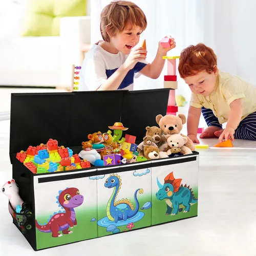 Vista 7 de Caja de juguetes extragrande con tapa, baúl plegable para juguetes para niños y niñas, organizador de almacenamiento de juguetes con divisores, caja