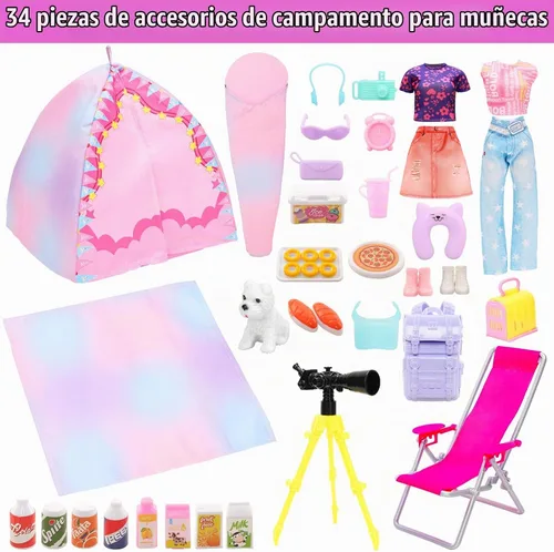 Vista 2 de 34 Pcs 11.5 Inch Doll Camping Tent Set-Sleeping Bag Backpack Accessories