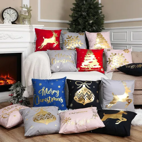 Vista 4 de Tatuo Juego de 6 fundas de almohada de Navidad de 18 x 18 pulgadas, fundas de almohada decorativas para Navidad, fundas de cojín para decoración