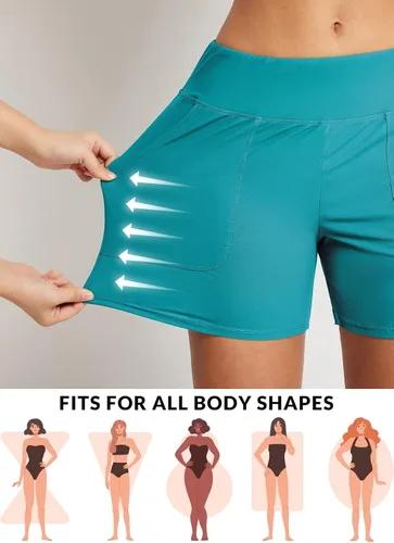 Vista 2 de BALEAF Traje de baño de 5 pulgadas de cintura alta para mujer, de secado rápido, con bolsillos
