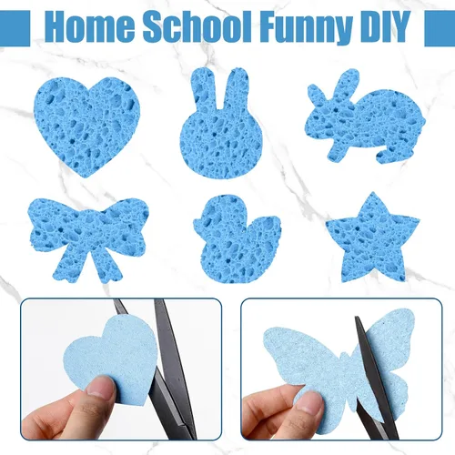 Vista 5 de Zhengmy 48 esponjas a granel, esponjas comprimidas de cocina, esponja natural para platos, limpieza de pulpa de madera comprimida sin rayar para Azul