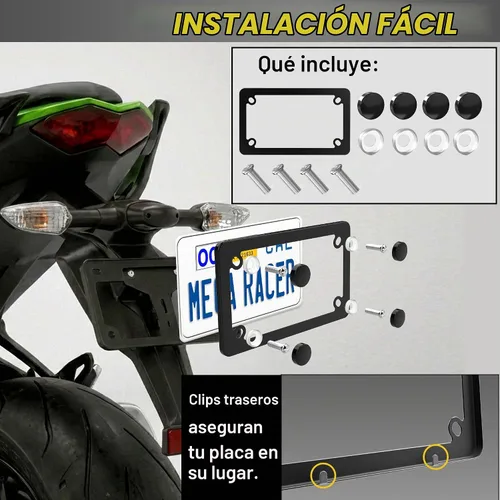 Vista 6 de Marco de metal negro para placa de motocicleta, soporte para placa, portaplacas para moto
