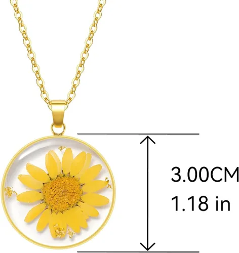 Vista 4 de Collares de flores de nacimiento para mujer, collar de 1 a 12 meses, collar de flores prensadas hecho a mano, regalo único de vacaciones, dorado, 18
