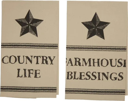 Vista 5 de VHC Brands Farmhouse Star Country Life Blessings - Juego de 2 toallas de cocina con patrón de muselina de algodón primitivo para Acción de Gracias