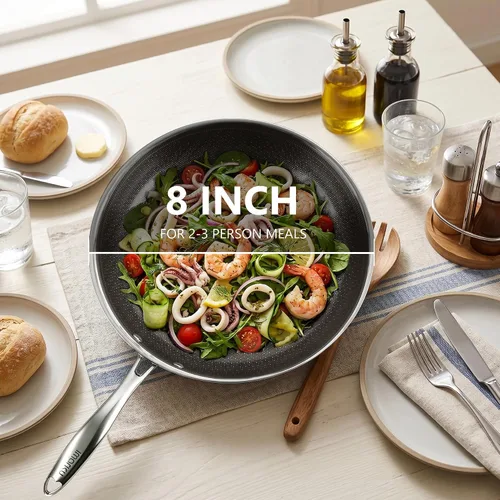 Vista 3 de imarku 8-Inch Frying Pan Non Stick with Lid, Ceramic-Coated Stainless Steel