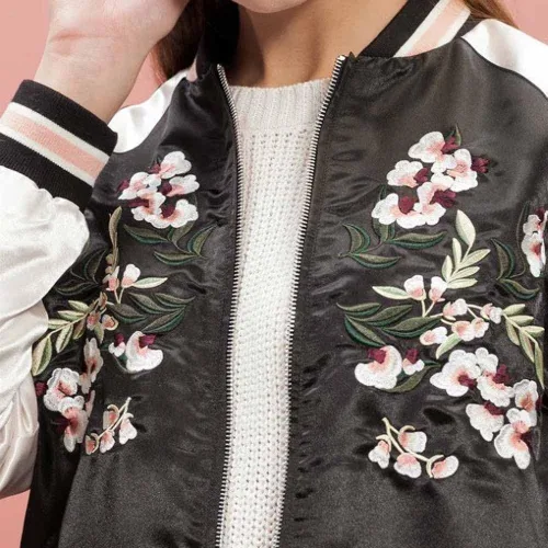 Vista 6 de Viport Chaqueta Bomber Reversible Bordada Floral Phoenix Mujer Negro Rojo