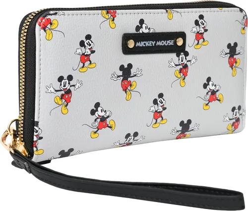 Vista 6 de Disney Cartera de mano Mickey Minnie Mouse Winnie Pooh con cremallera de piel sintética, Mickey Mouse Gris