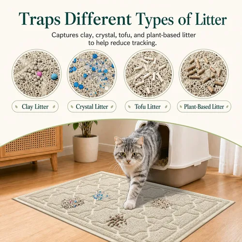 Vista 2 de Yimobra Tapete de arena para gatos, 24"x20" tapete con malla de bloqueo de arena, tapete suave para arena para gatos tapete atrapa arena, fácil