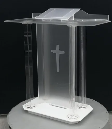 Vista 6 de Soporte transparente para podio de iglesia de 43.3 x 41.3 x 19.7 pulgadas, púlpito de plexiglás acrílico para iglesias, atril de presentación