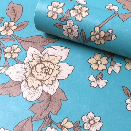 Vista 4 de PoetryHome Papel de contacto floral verde azulado autoadhesivo para estantes, cajón, aparador, papel tapiz floral para despegar y pegar, 17.7 x 117