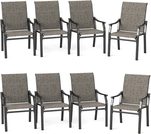 Vista 15 de MFSTUDIO Sillas de comedor para patio al aire libre, 2 sillas de patio con marco de metal con respaldo y reposabrazos, silla de patio resistente