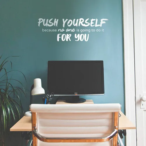 Vista 2 de Calcomanía de vinilo para pared, con texto en inglés «Push Yourself Because No One is Going to Do It for You», 9 x 27.5 pulgadas, motivacional