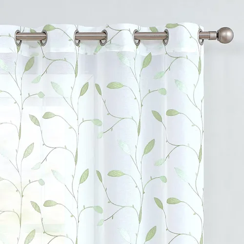 Vista 9 de Cortinas transparentes para sala de estar, cortina con ojales, parte superior de hojas bordadas, cortinas semi transparentes, 2 paneles de 63