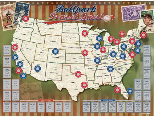 Vista 7 de Map Your Travels Ballpark Travel Quest Scratch Off Map Print Incluye tubo de envoltura de regalo Incluye herramienta para raspar