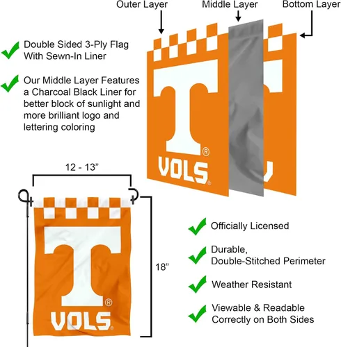 Vista 5 de College Flags & Banners Co. Bandera de jardín de tablero de ajedrez de Tennessee Volunteers