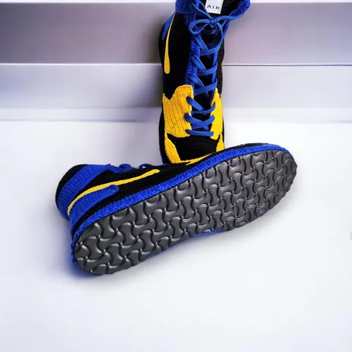 Vista 6 de Byseay - Zapatillas deportivas de ganchillo hechas a mano, calzado unisex de punto personalizado, zapatos Jordan para interiores retro acogedores