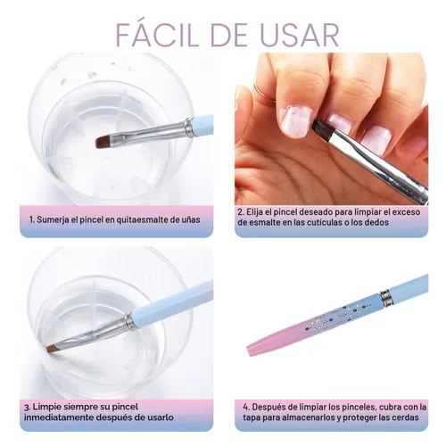 Vista 6 de Cepillos de limpieza de uñas, cepillos de uñas para limpiar errores de esmalte en las cutículas, cepillo de uñas resistente a acetona, cepillos