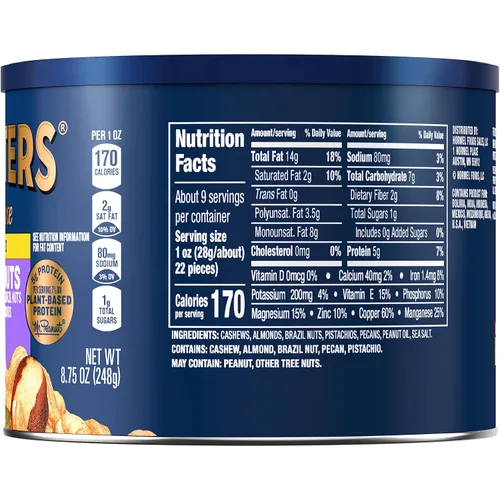 Vista 9 de Planters Select Anacardos (Mezcla de nueces de almendras y nueces pecanas, lata de 8.25 onzas) Nueces mixtas: anacardos, almendras, nueces