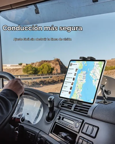 Vista 2 de Soporte para tablet con base de taladro resistente para coche/camión – [brazo ajustable de 360° de metal] Soporte de tablero de instrumentos