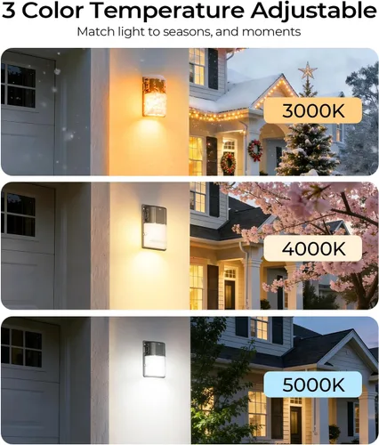 Vista 3 de CINOTON Paquete de luz LED de pared 3CCT de 30 W con sensor de atardecer a amanecer, 3000 K/4000 K/5000 K seleccionable, 3600 LM, luces de pared al