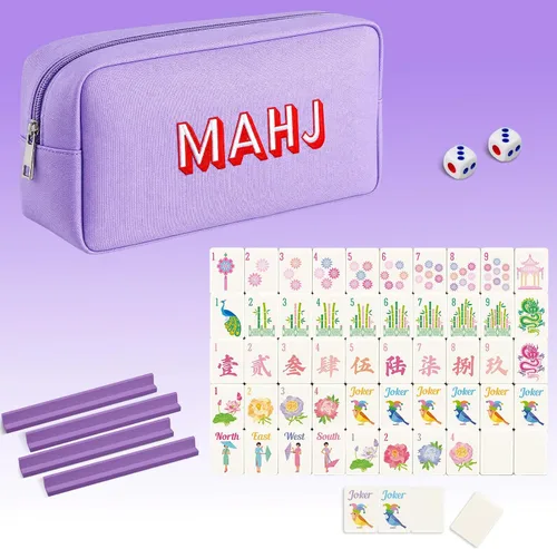 Vista 18 de Soulchen Mini juego de azulejos Mahjong americanos para viajes, viajes