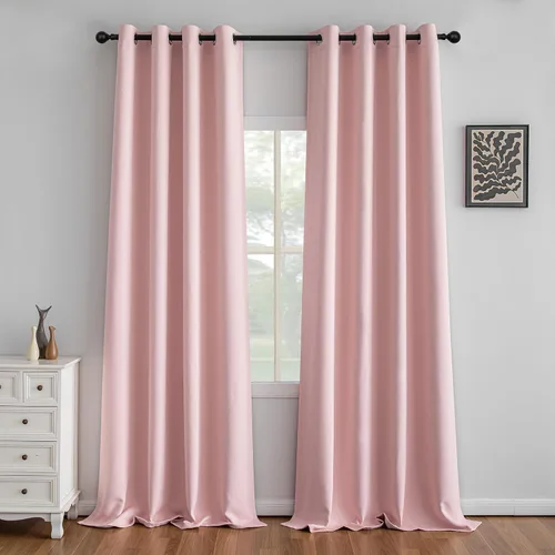 Vista 12 de IGEMAEVE Cortinas opacas para dormitorio con ojales, beige, 52 pulgadas
