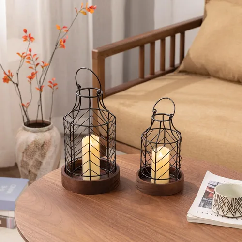 Vista 5 de Faroles decorativos para interiores, rústico, para velas, 2 unidades, metal