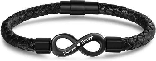 Vista 15 de Pulseras personalizadas a juego para parejas, pulseras de infinito con nombre grabado personalizado para hombres y mujeres, regalos del día de San