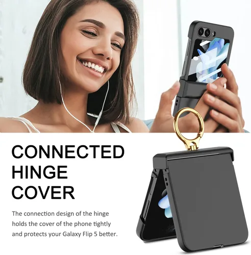 Vista 3 de Miimall Funda para Galaxy Z Flip 5 con soporte de anillo, protector de pantalla de protección de bisagra mejorado, anillo multifuncional ultrafino