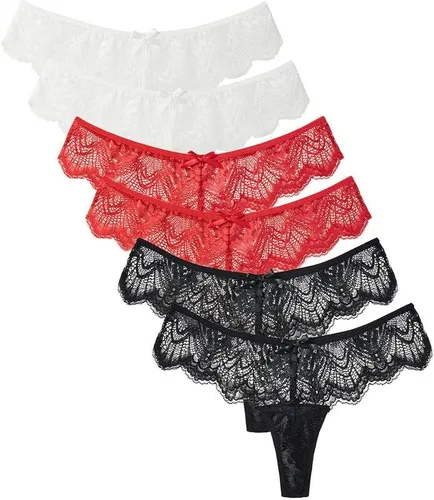 Vista 9 de HUMELYAN Tangas de encaje para mujer tiro medio sexy tangas huecas paquete múltiple