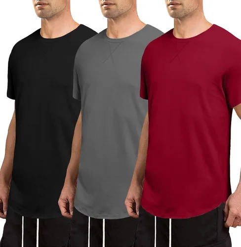 Vista 5 de JMIERR Mens 3 Pack Cotton Hipster Hip Hop Longline Crewneck T-Shirt