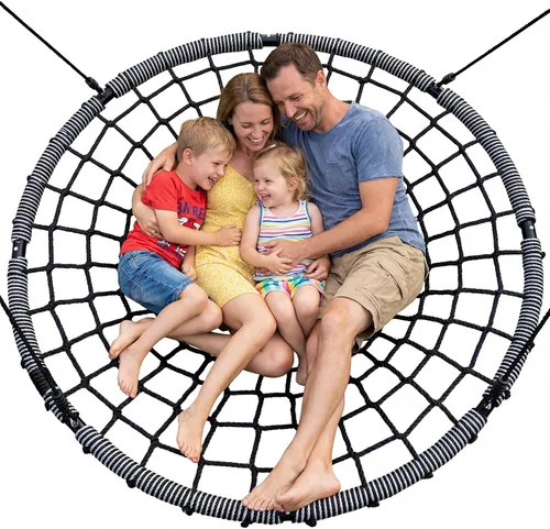 Vista 9 de Trekassy Columpio de Red Platillo de Telaraña de 60 pulgadas para Niños y Adultos, Columpio de Red para Exteriores de Servicio Pesado de 750 libras