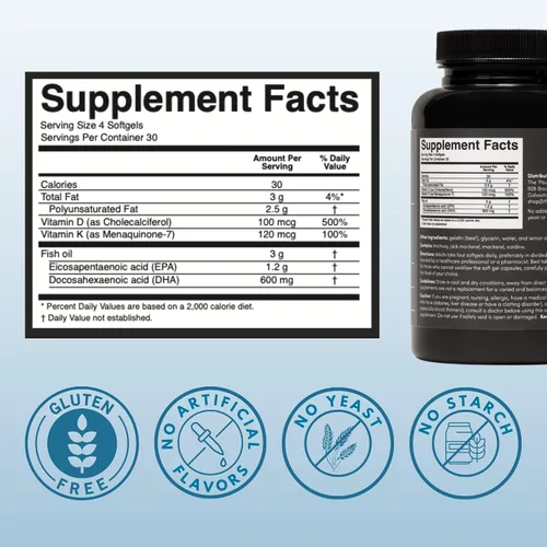Vista 2 de The 'Pause Life Omega 3, vitamina D y K2, suplemento sin gluten, fórmula de aceite de pescado y vitaminas, apoyo inmunológico, rutina diaria