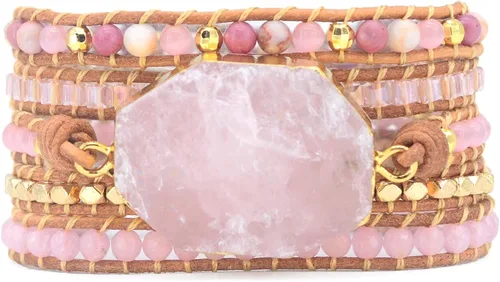 Vista 23 de ZOSOJONA - Pulseras bohemias hechas a mano de piedra natural, que dan vuelta, con cuentas de cristal de turquesa