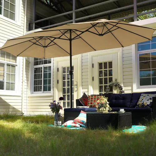 Vista 18 de PHI VILLA Sombrilla grande de 15 pies para patio con base incluida, sombrilla de doble cara rectangular para exteriores de gran tamaño con soporte