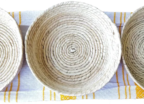 Vista 11 de Jacq & Jürgen - Cestas de palma tejidas a mano, paquete de 3 unidades, multicolor, paquete de tamaño mediano, tortillero mexicano tradicional