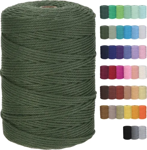 Vista 15 de Cuerda de macramé de algodón de 2 mm, 220 yardas, suministros naturales de macramé de color, cuerda de algodón suave para artesanía, para colgar