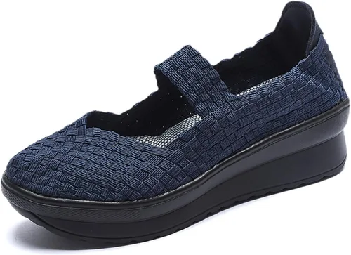 Vista 10 de EnllerviiD - Sandalias de cuña Mary Jane para mujer, zapatos de plataforma con bombas elásticas, cómodos para el trabajo y uso casual 669negro