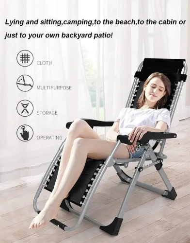Vista 3 de Sun Lounger Garden Chairs Foldable Deck Chair Outdoor Reclining, with Cushions Comfortable Zero Gravity Chair Extra Wide Adjustable Recliner Chair