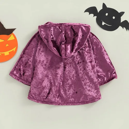 Vista 5 de Capa de Halloween con cordones y capucha para niños pequeños y niñas, poncho de terciopelo, disfraz de bruja